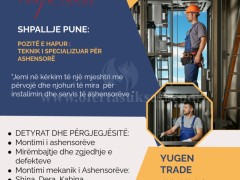 Ofroj pune për Teknik të Specializuar për Ashensorë Urgjent